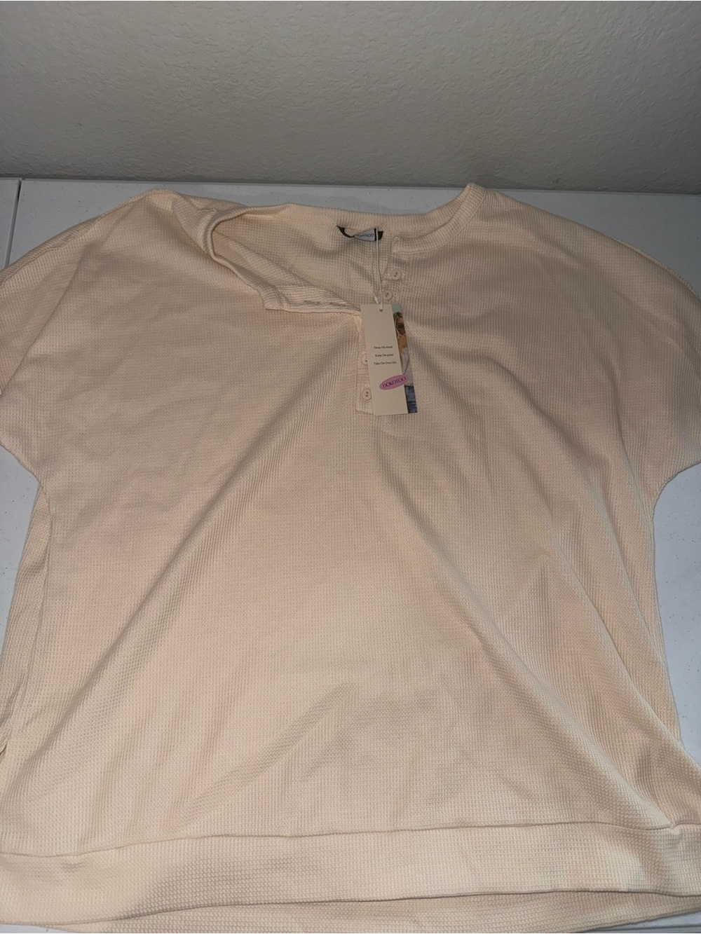 NWT Dokotoo Cream Waffle Knit Henley Oversized Top